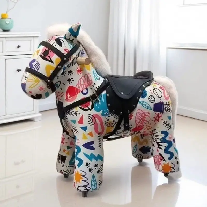 

Kids Ride on Horse Toy with Wheels Trojan Horse Rolling Ride on Toy Children Sit-On Riding Animal for Indoor Play and Gift