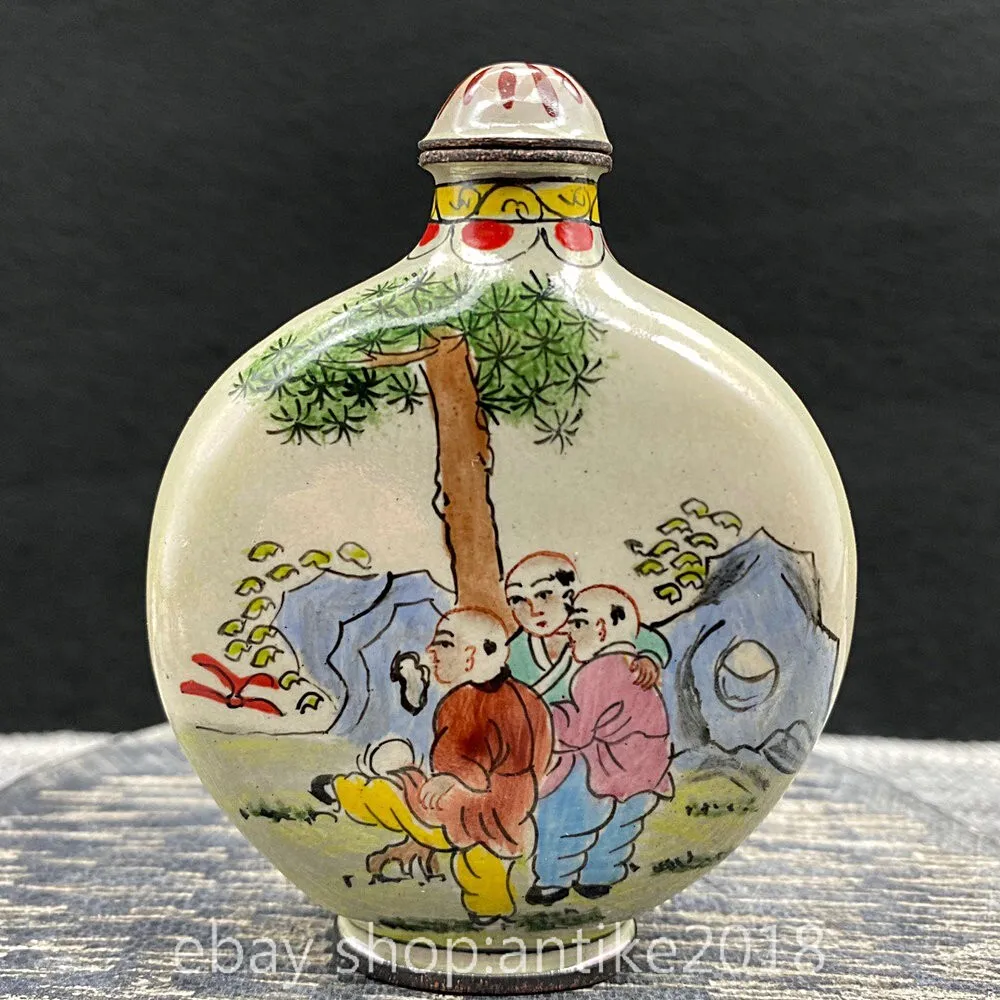 

3.12 inch vintage Chinese Qianlong copper cloisonne dynasty boy playing snuff bottle -