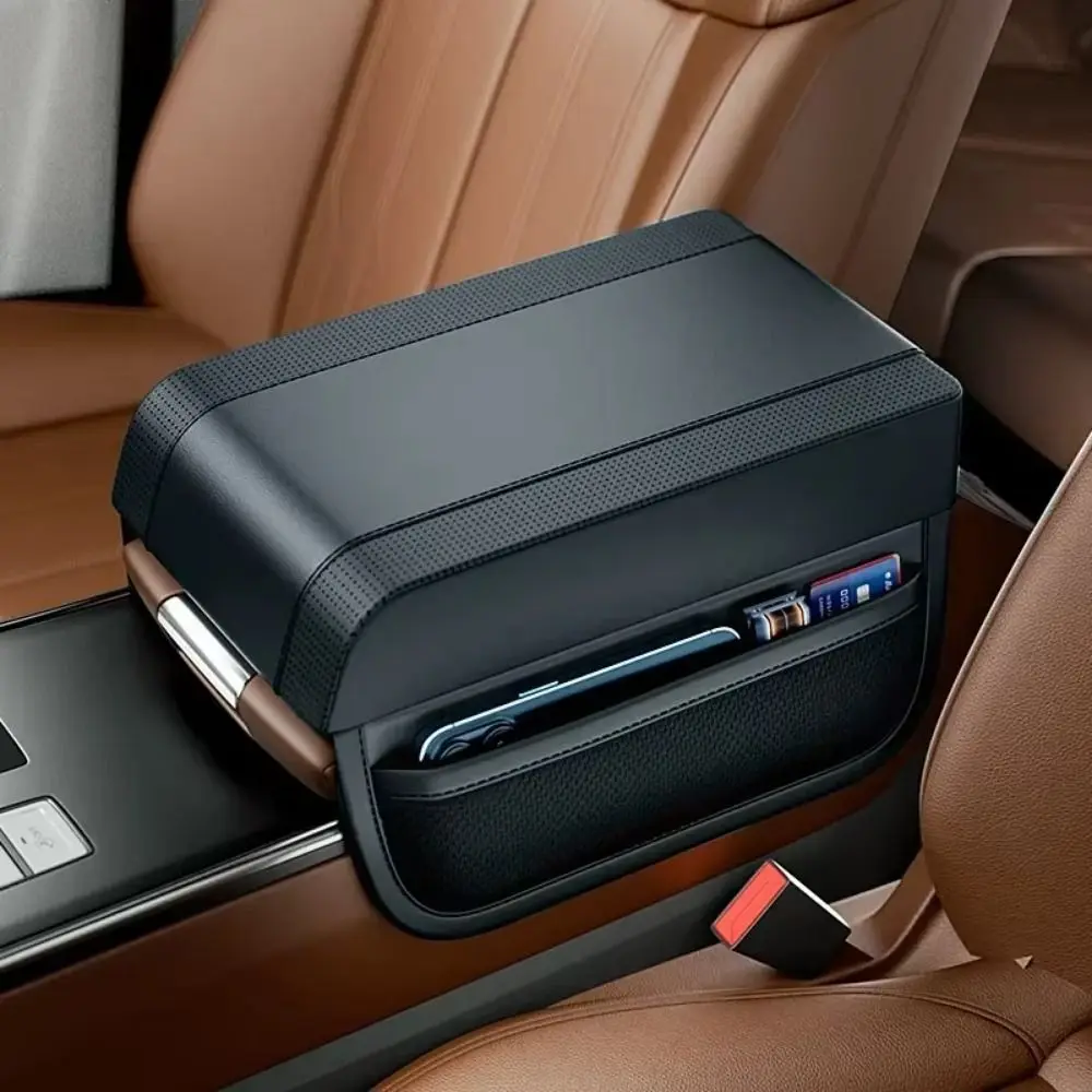 With Pocket Car Armrest Box Booster Pad Anti-slip Waterproof Leather Armrest Mat Space Saving Premium Memory Sponge