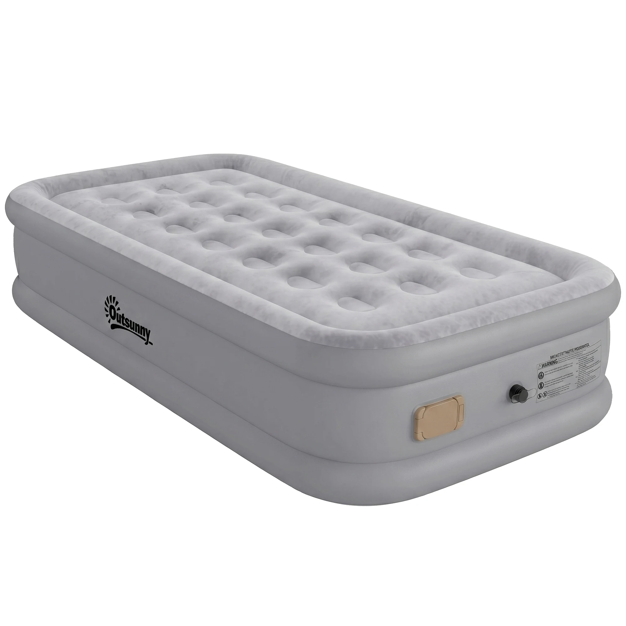 Outsunny Single Inflatable Mattress 190X97X39 cm with Integrated Pump, Inflation in 3 Min, Deflation in 2 Min, Waterproof Foldable Inflatable Mattress, Carrying Bag, Flocked Surface, Load 200 Kg, Gray