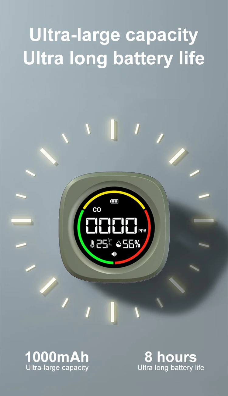 K5 3-in-1 Portable Carbon Monoxide Detector CO Air Quality Portable Monitor HD L