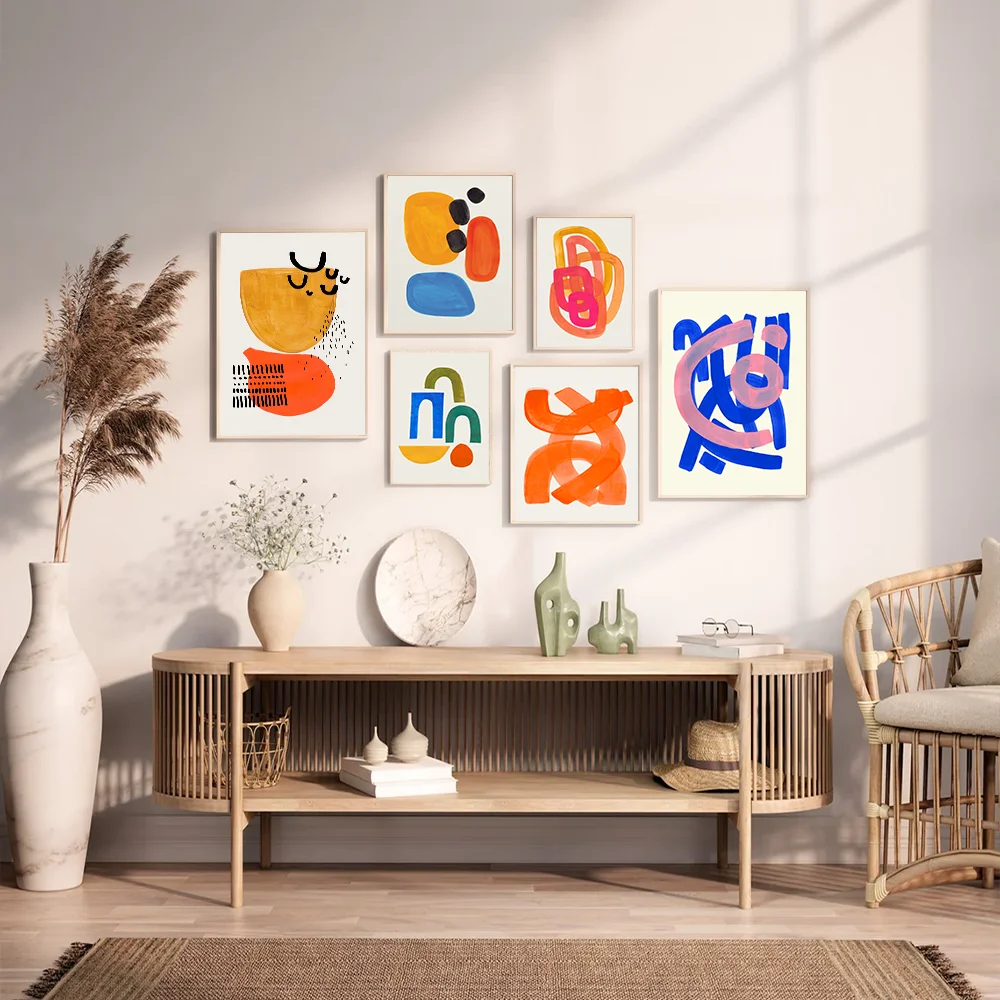Minimalist Modern Canvas Poster, Colorful Abstract Shapes Prints, Retro Line Wall Art, Home Decor, Mid Century,Unframed