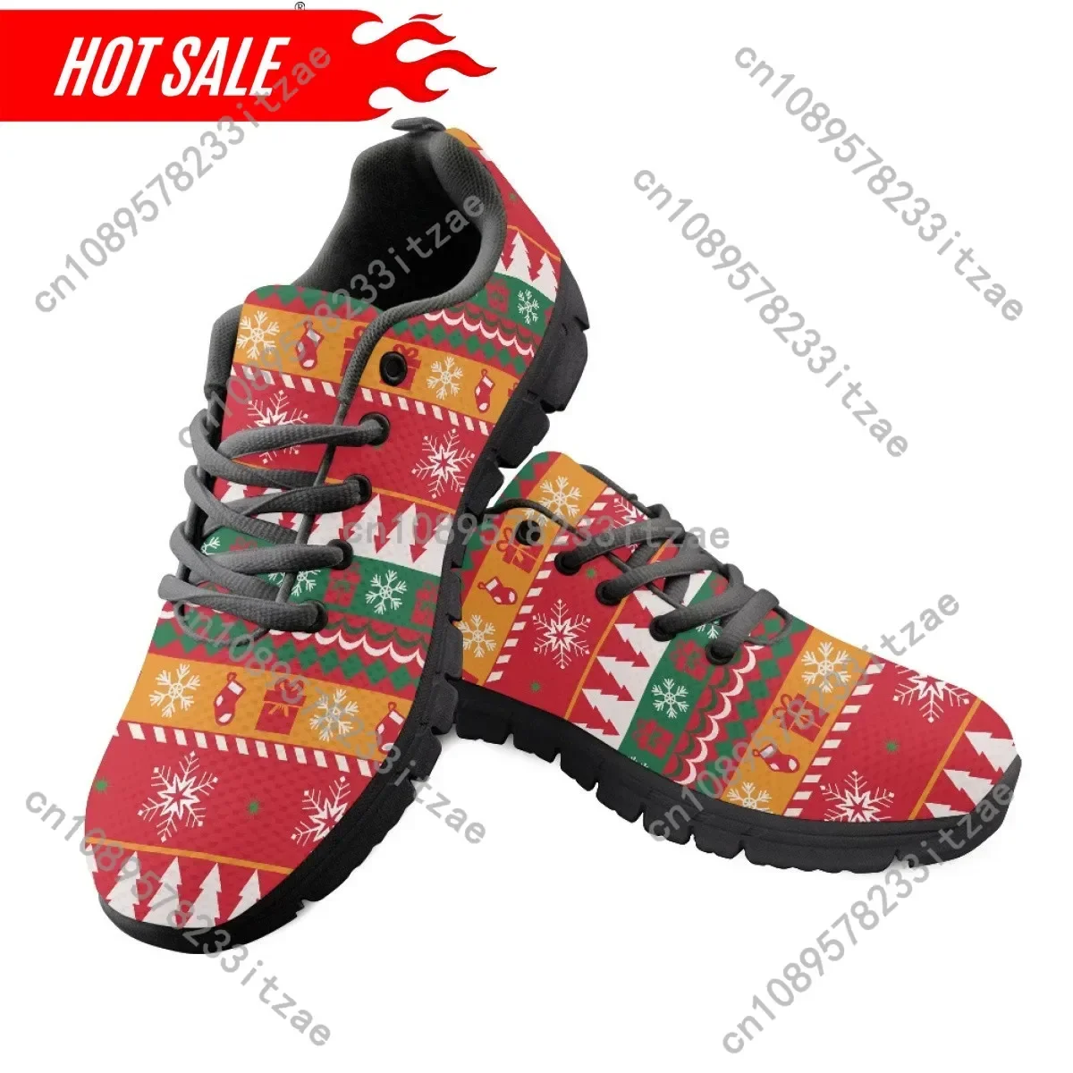 Merry Christmas Pattern Ladies Casual Sneakers Wear-resistant Flats Shoes for Girls Women Holiday Party Xmas Gifts view 2