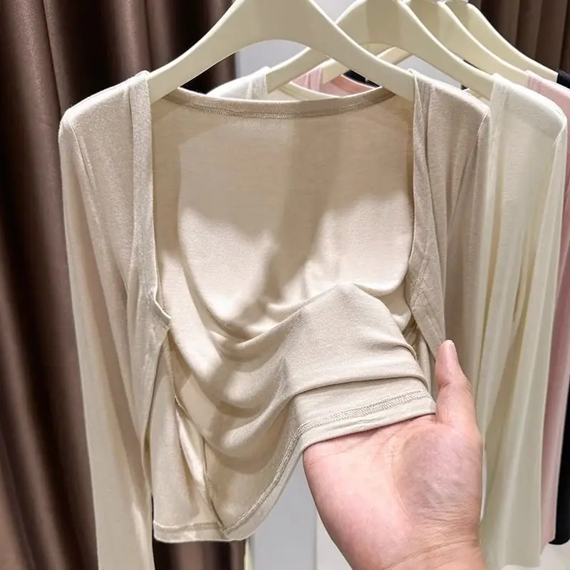 

plus Size Women's Modal ort Length Sun Protection Clothing Ultra Elastic oulder Wrap Thin Cover up Top Spring Summer