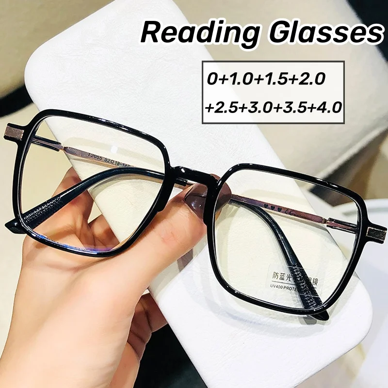 

Trendy Square Frame Ladies Reading Glasses Vintage Blue Light Blocking Eyeglasses Finished Prescription Men's Presbyopia Eyewear