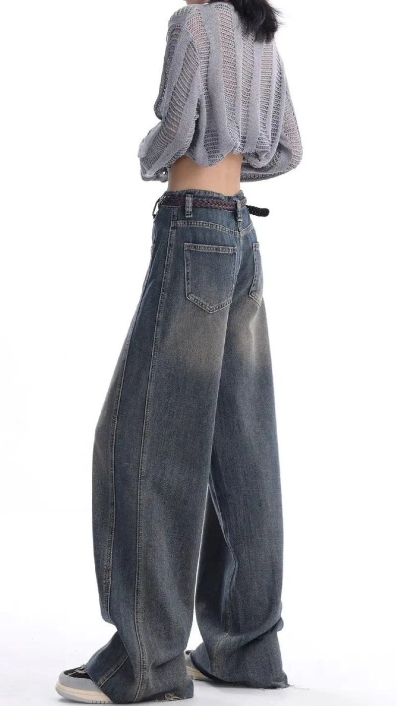 2024 Women Do Old Jeans High Street Retro Wide-leg Jeans New Mid-high Waist Slimming Pants Women High Waist Jeans Джинсы Y2k