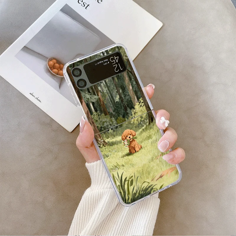 مضحك زهرة جميلة الكلب الكرتون نمط واضح قضية الهاتف لسامسونج غالاكسي Z فليب 7 فليب 6 4 3 غطاء قابل للطي ل Z Flip7 Flip5 #4