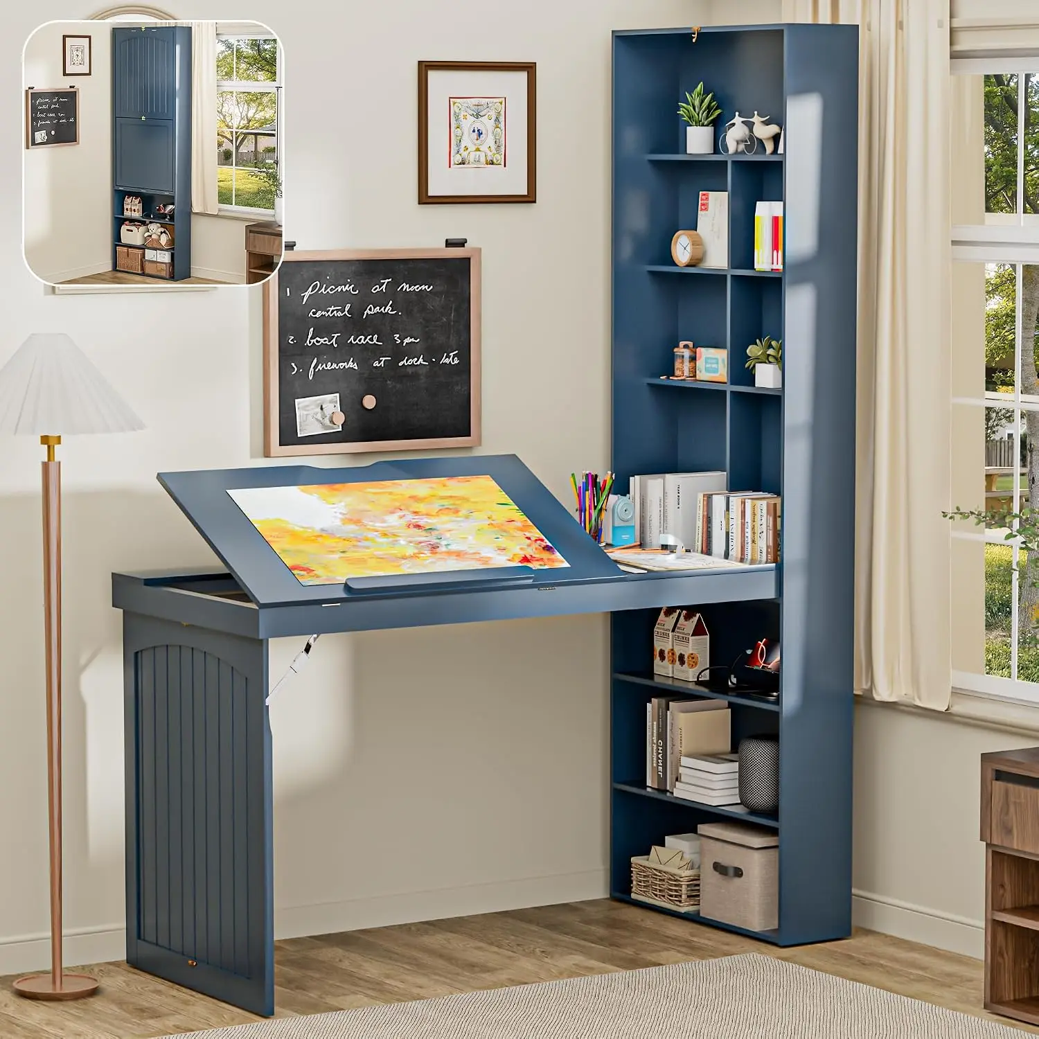 Foldable Drafting Table with Storage, Space-Saving Folding Craft Desk for Art Drawing, Customized