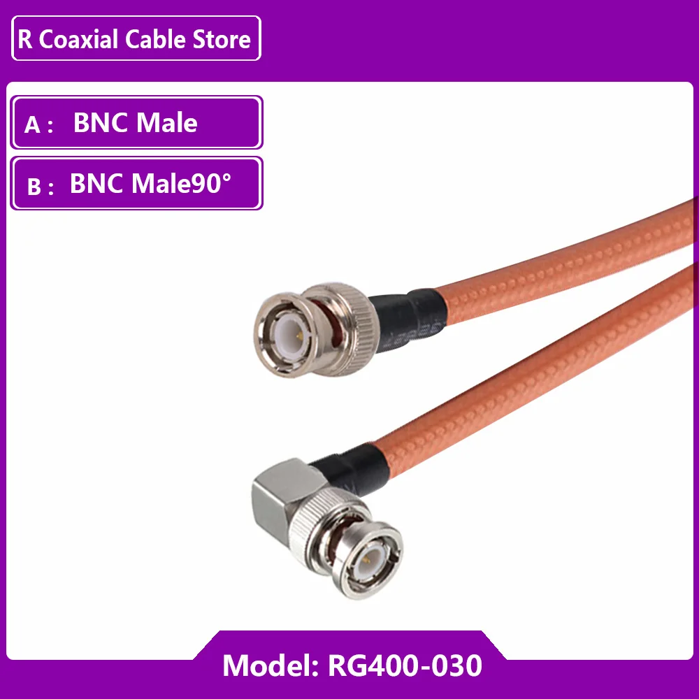 Cabo coaxial rf rg400 com blindagem dupla, plugue macho bnc para bnc macho, conector de ângulo reto, adaptador de jumper rabo de porco
