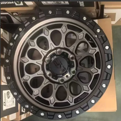 17 Inch Beadlock Off Road Alloy Wheels Black/Gunmetal/Red V Spoke Polygon Style Multiple PCD For 4x4 Hilux Prado SUV Rims