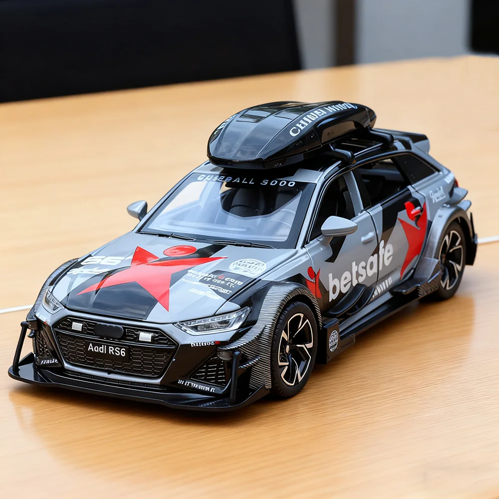 Modele samochodów sportowych RS6 RS7 w skali 1:32, odlewane z metalu, zabawki z otwieranymi drzwiami, dźwiękiem i światłem, miniatura pojazdów z napędem pull-back, prezenty świąteczne.