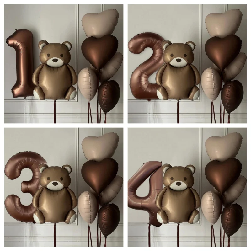7 قطع 32 بوصة لطيف الدب البني بالونات مجموعة لحفلات أعياد ميلاد الأطفال عدد 1-9 سنة زينة احتفالية
