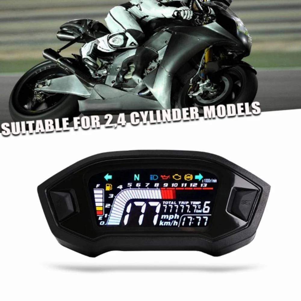 Motorcycle LCD Odometer LED Adjustable Speedometer Optional Backlight Digital Odometer for 1,2,4 Cylinder