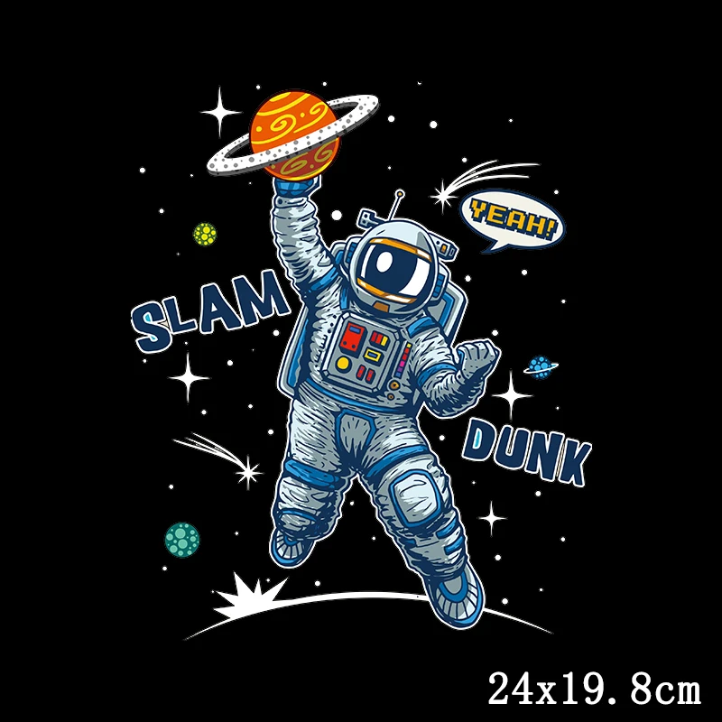 Parche térmico de astronauta para ropa, parches de Planeta y Luna para camiseta, transferencia de hierro para ropa, apliques de rayas térmicas