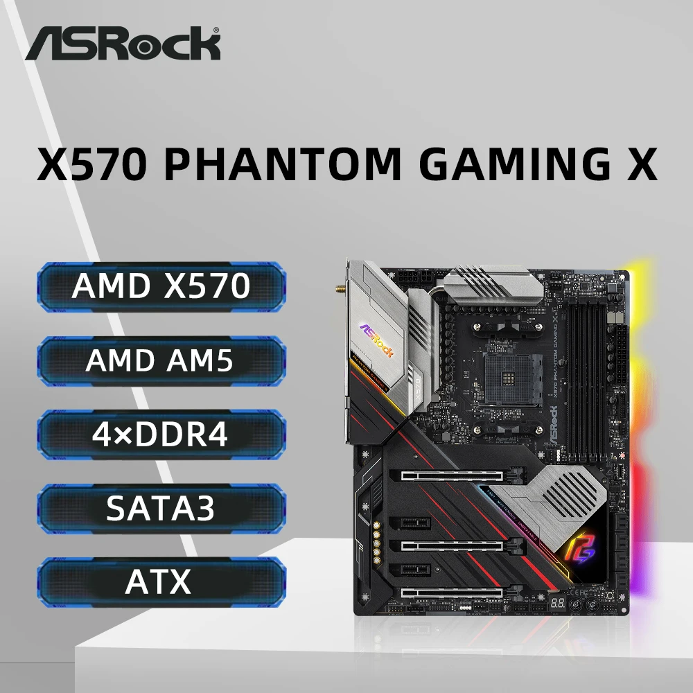 ASRock X570 Phantom Gaming X Motherboard Support 3600X 5600G 5600X 5700X 5800X3D 5950X CPU DDR4 4666MHz M.2 NVME AM4 Mainboard