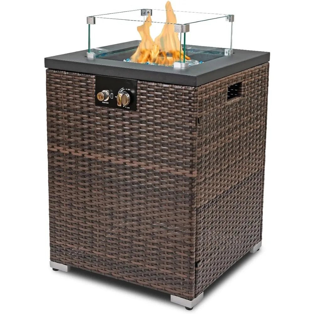 

22in Outdoor Propane Gas Fire Pit Table, 40,000 BTU Auto-Ignition Gas Firepit with Glass Wind Guard, Painted Steel Tabletop, Mix