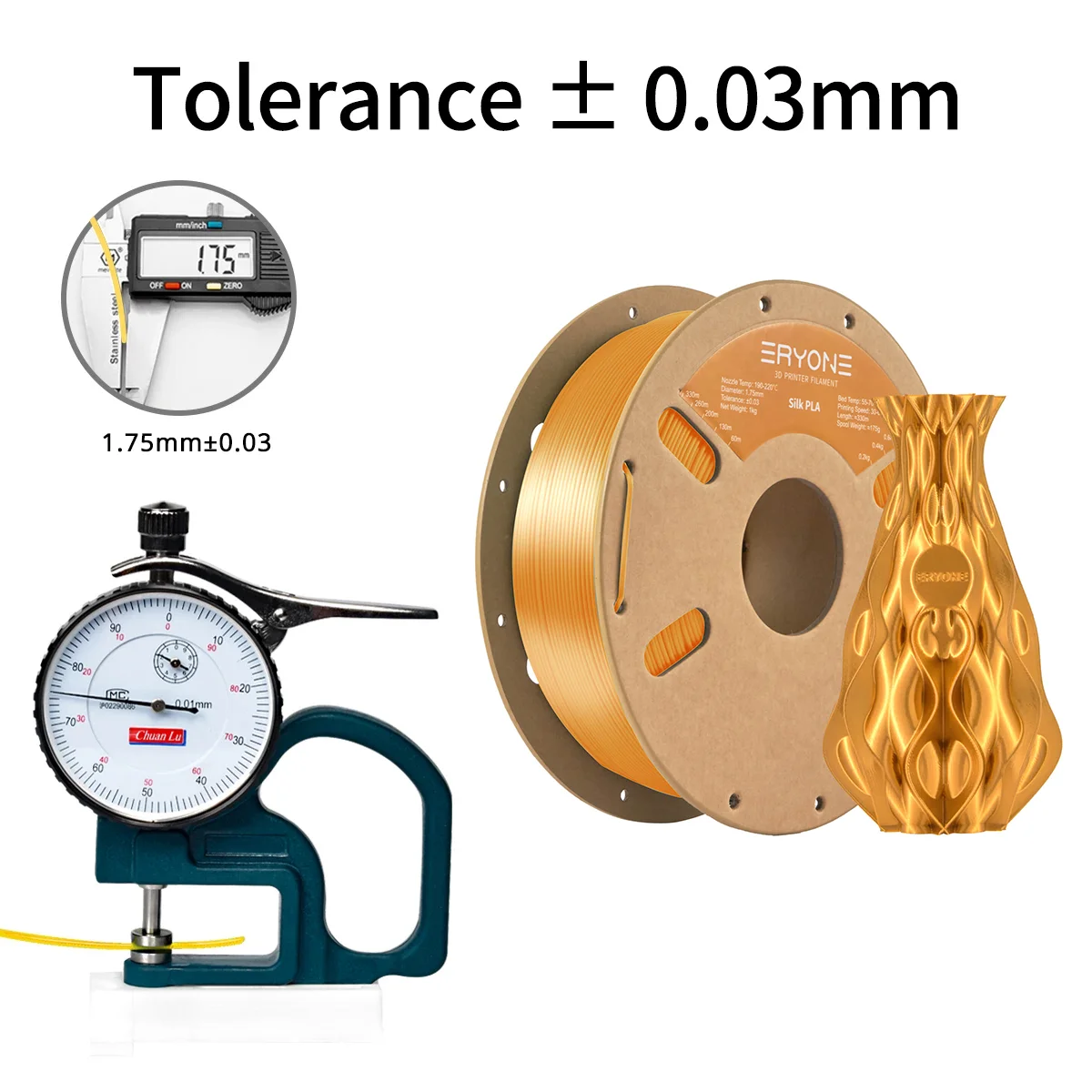 ERYONE Lụa PLA Dây Tóc 1KG Hàng Mới Về Lụa 1.75Mm Không Bong Bóng Hút Chân Không Phân Hủy Sinh Học Nhanh Tàu Hải Ngoại Kho Hàng Cao Cấp chất Lượng