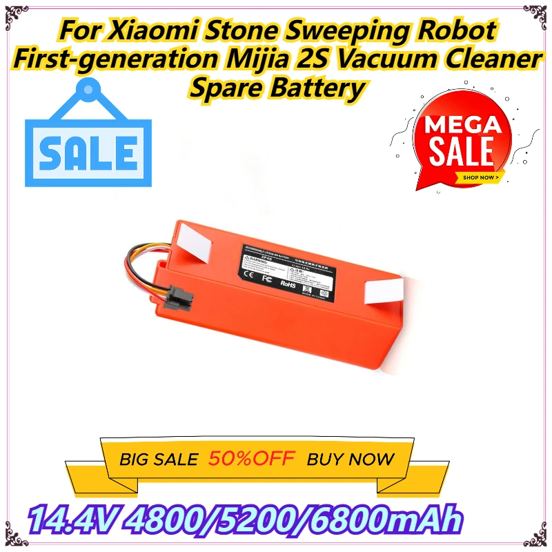 

14.4V 4800/5200/6800mAh For Xiaomi Stone Sweeping Robot First-generation Mijia 2S Vacuum Cleaner Spare Battery