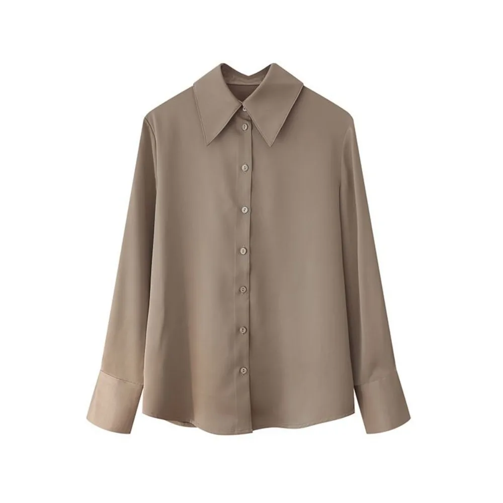 Chemise en mousseline de soie de haute qualité pour femmes, haut à manches longues, col pointu, style adt, nouvelle mode, printemps et automne 2024