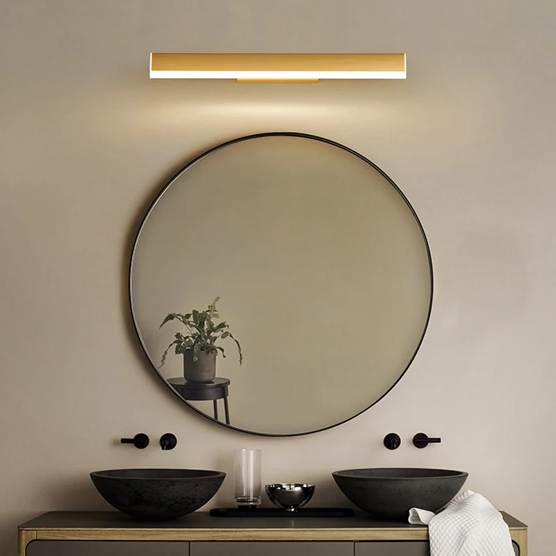 Aaliyah Modern LED Wall Light Mirror Decorative Bar Light Square Base Golden Wall Light Bathroom Shower Hotel Lighting 3000K