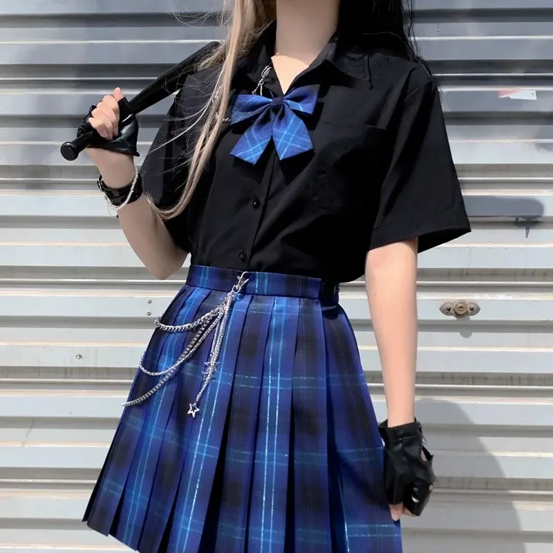 Jk blusa básica preta para estudante, camisa de manga curta longa para menina, uniformes escolares, anime cosplay, estudante coreana, top de anime, XS to 2XL