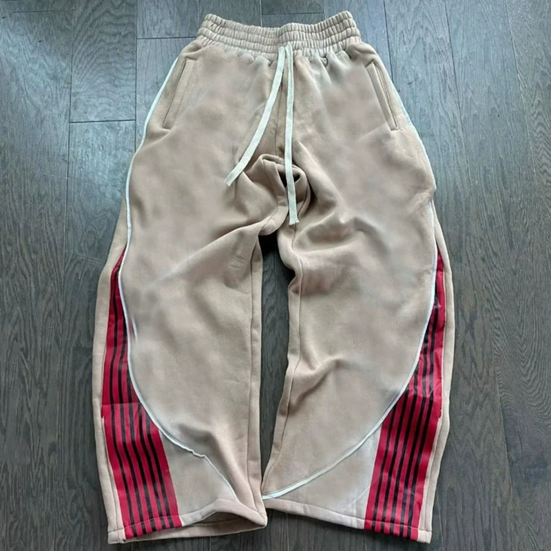 

Свободные женские брюки со сращенными карманами, модные брюки в полоску, винтажные спортивные штаны для бега в стиле хип-хоп, контрастные спортивные штаны на шнурке