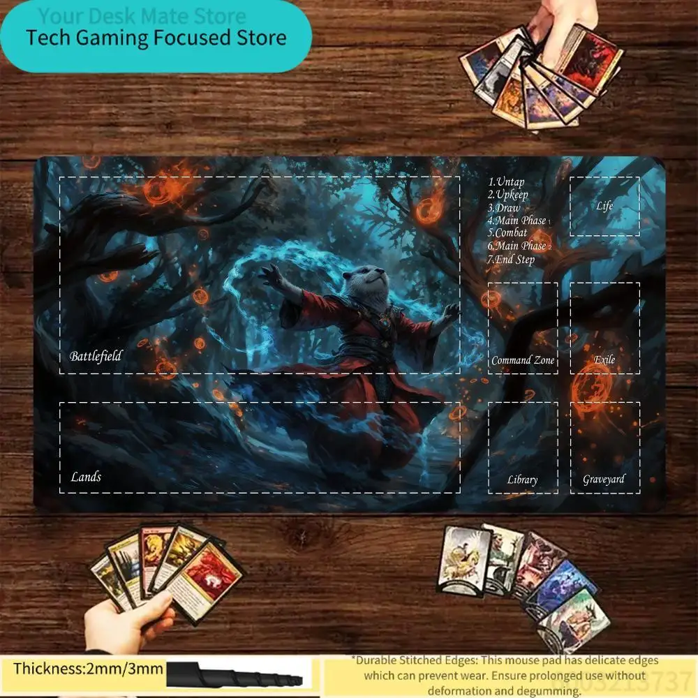 

1Pcs MTG Otter Wizard Zoned Print Large Stitched Edge Non-Slip TCG Playmat Desk Mat