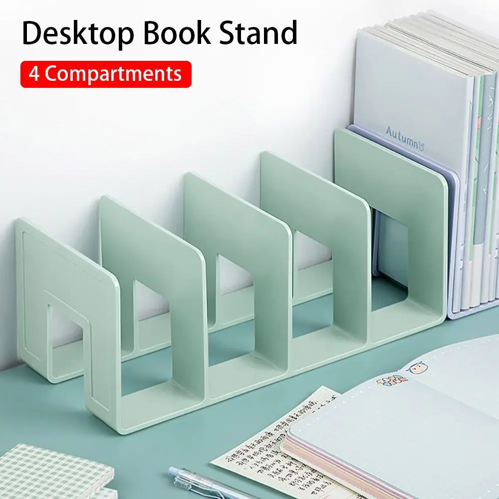 1Pcs Durable Acrylic Book Stand Closet Tabletop Desk Organizer Colorful 4 Compartment Shelf Divider Book