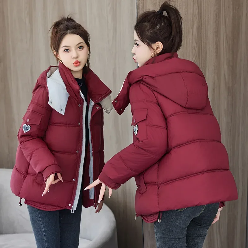 White Parka Short Down Cotton Jacket For Women 2024 New Winter Fashion Hodded Loose And Small Thick Warm Quilted Cotton Jacket