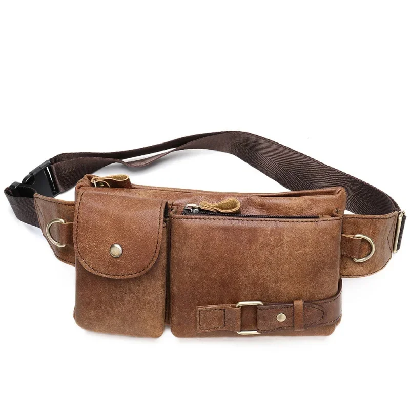 

Luxury Genuine Men Pack Cowhide Leather Men's Shoulder Mobile Phone Waist Fashion Male Chest Bag