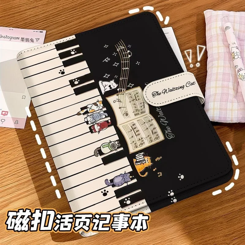 Piano Design A5 PU Leather Loose Leaf Binder Notebook Magnetic Snap Planner Journal for Students School Stationery
