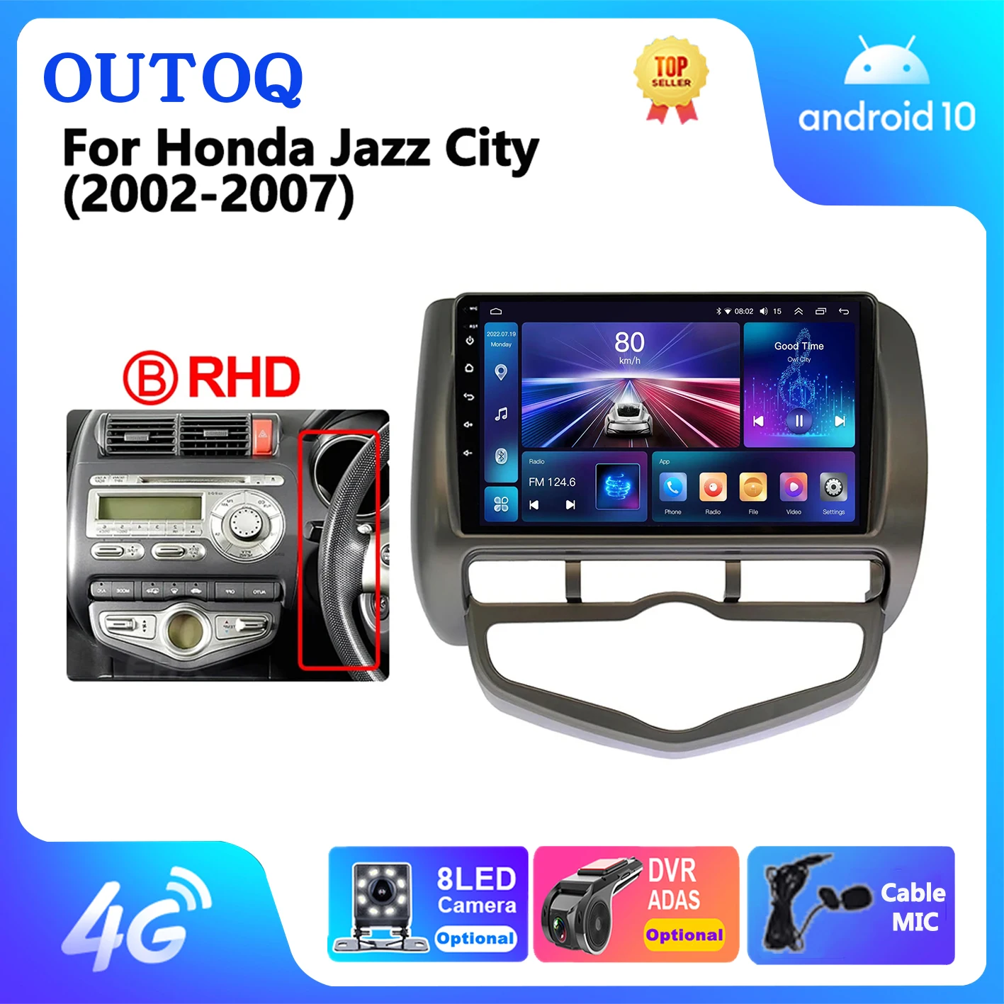 

Android 2 Din Multimedia Audio Video Player Auto GPS Carplay Stereo Head UniT Car Radio For HONDA JAZZ City 2002-2007