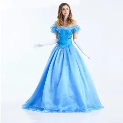 Deluxe Adult Cinderella Costume Women Fancy Dress Ball Gown Halloween Princess Costume Role Play Carnival Sexy Party Dress