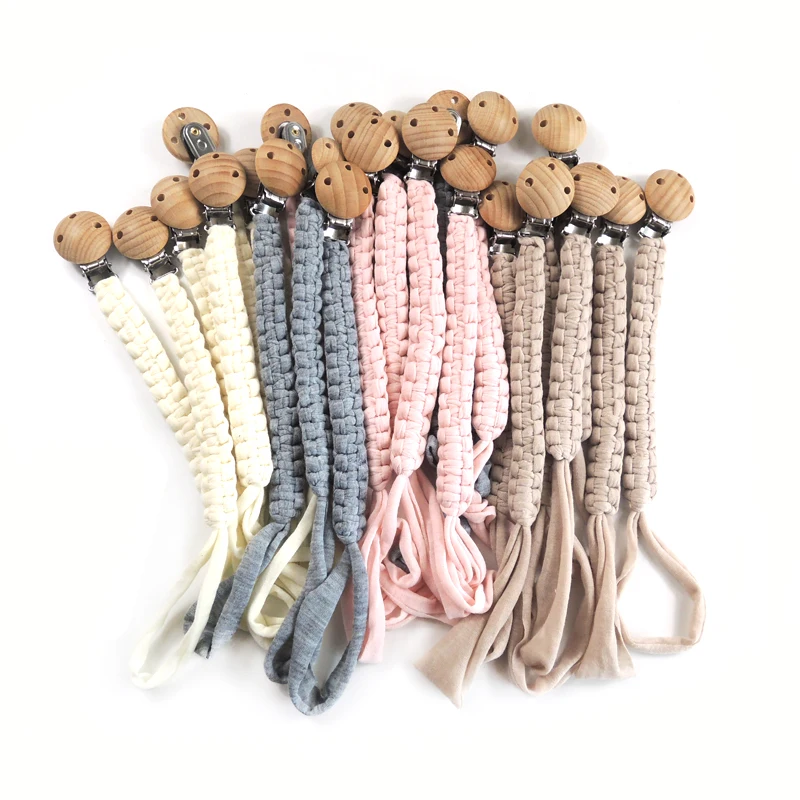 Macrame Pacifier Clip Stylish Cotton Rope hand  Braided Hemp Baby Beech Wood Soother Clips