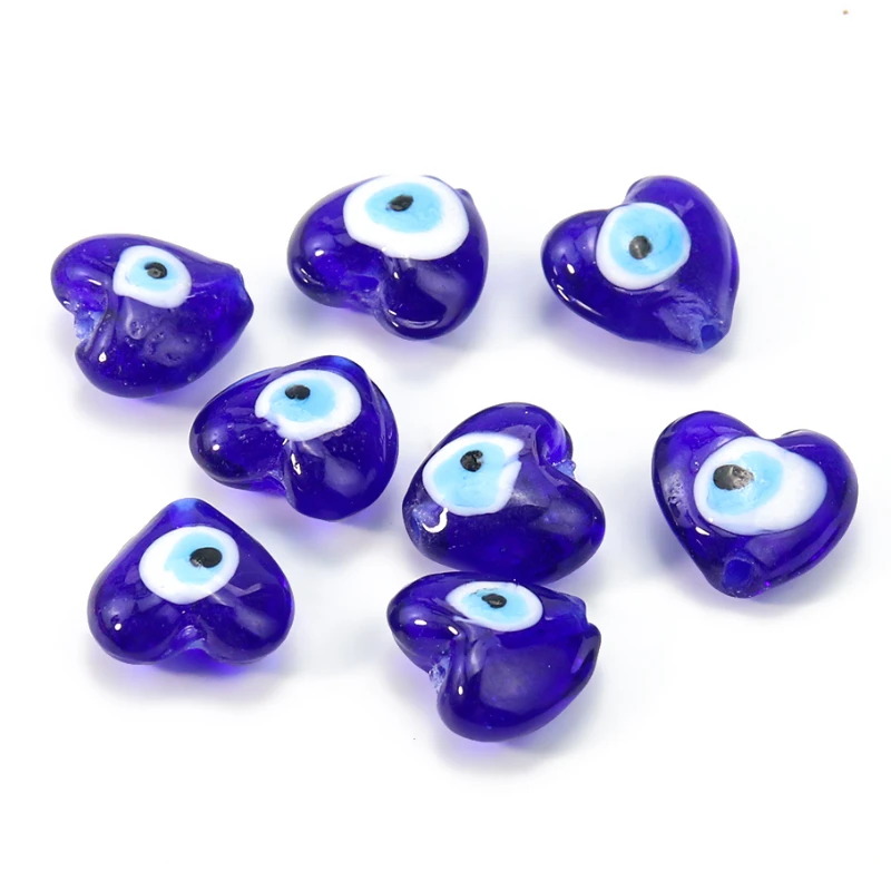 5pc Blue Turkish Evil Eye Loose Beads Heart Nazar Charms Glass Crystal DIY Keychain Necklace Earring Bracelet Hanging Home Decor