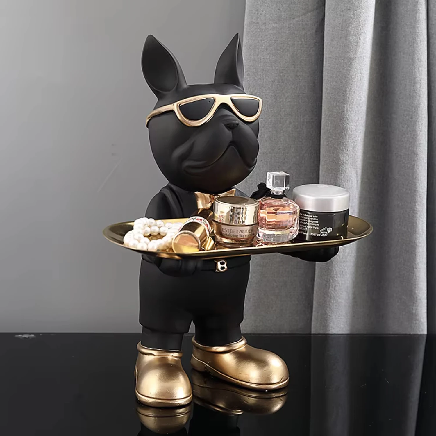 

Modern black bulldog tray resin decoration candy key holder for study porch room