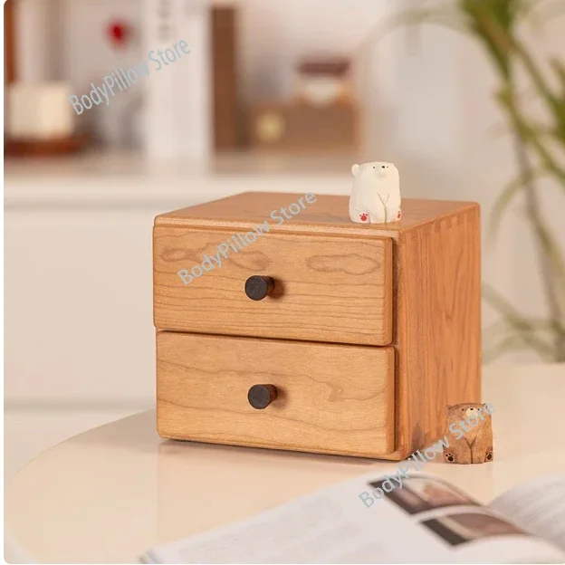 Bean Storage Box/Cherry Wood Desktop Stationery Shelf Porch Mask Box Children\'s Drawer Storage Box