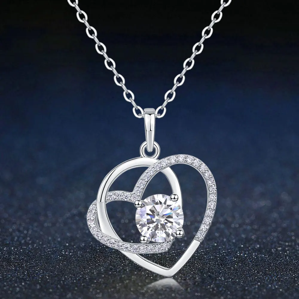 

1 CT Moissanite Diamond Necklace for Women 925 Sterling Silver Pendant VVS1 Excellent Cut D Color Fine Jewelry Chain- Heart