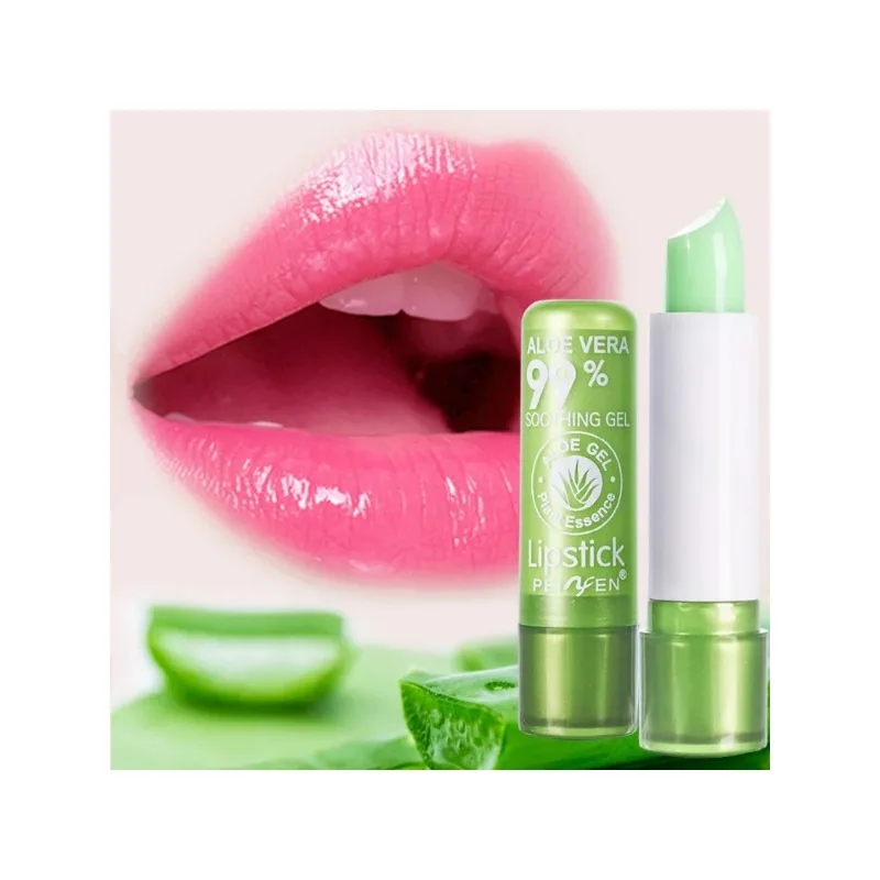 Batom que muda de cor à prova d'água, batom de longa duração, não é fácil de desbotar, batom de aloe vera, hidratante, cor nutritiva, bálsamo labial, 1 peça