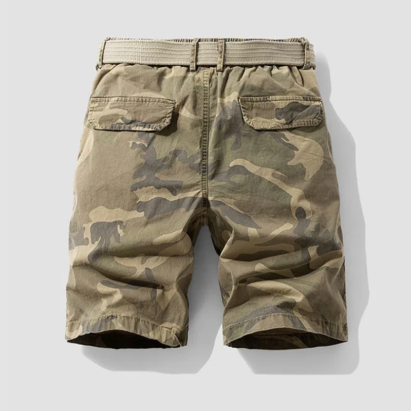 Moda baggy cinco quartos calças verão camuflagem carga shorts multi-bolso perna reta casual cintura elástica masculina