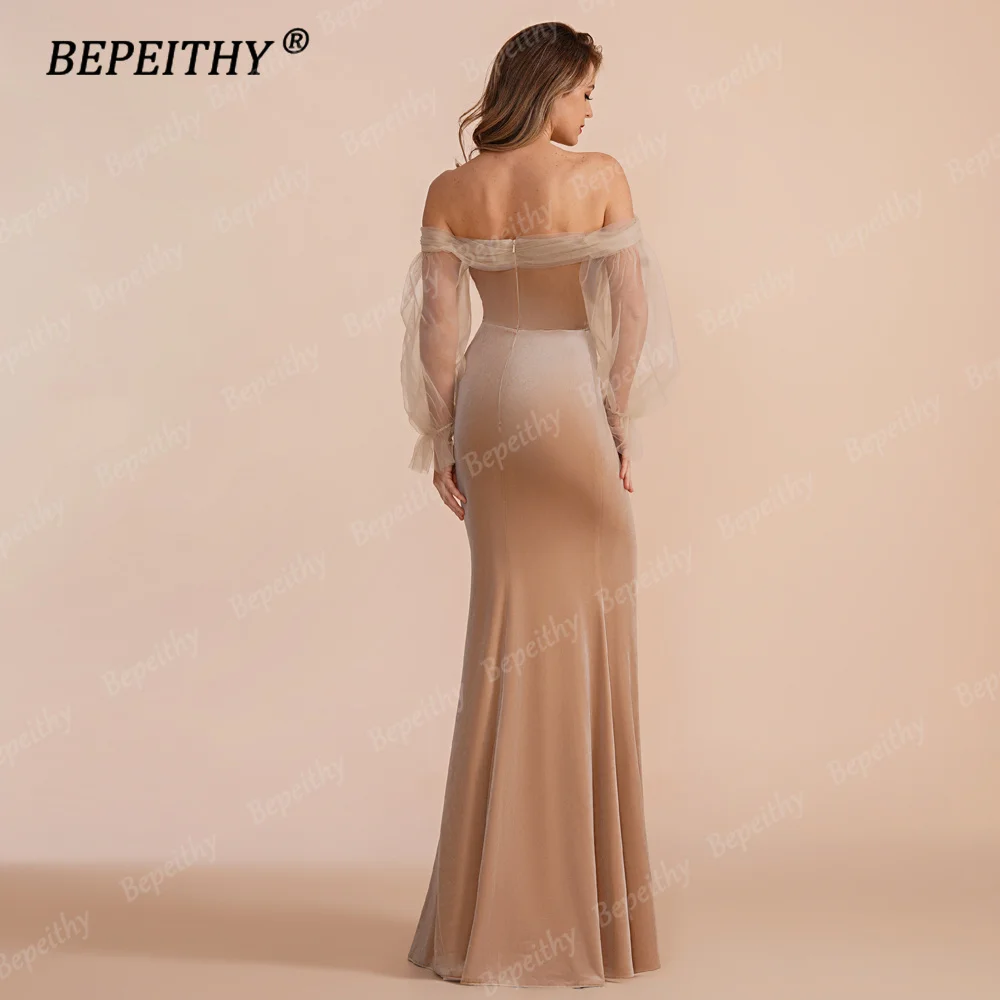 BEPEITHY Customized Mermaid Evening Dresses Formal Special Occasion Floor Length Women Off The Shoulder Puff Sleeves Prom Gown