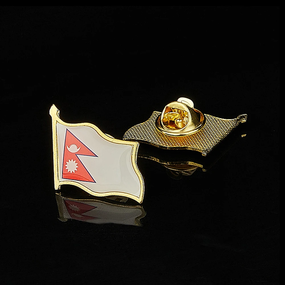 Asian Couuntry Federal Democratic Republic of Nepal Flag Lapel Pin Gold Plated Badge&Pin Multicolor Brooch