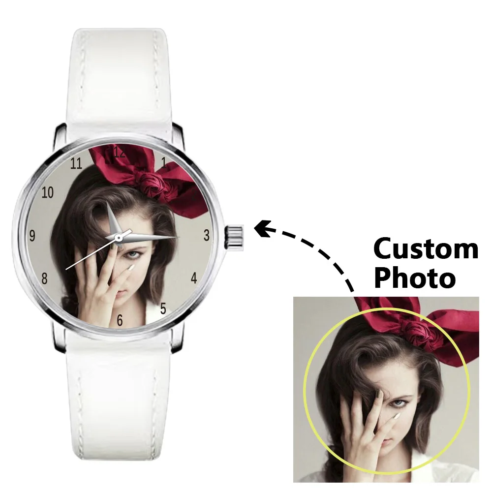 

New Large Dial Black and White Leather Quartz Watch for Men and Women DIY Photo Cartoon Brand Logo Anniversary Gift