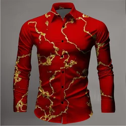 Red Long Sleeve Lightning Formal Shirt Men's Oversized Street Style Casual Original Fashion 3D Pattern Harajuku Large Size 6XL