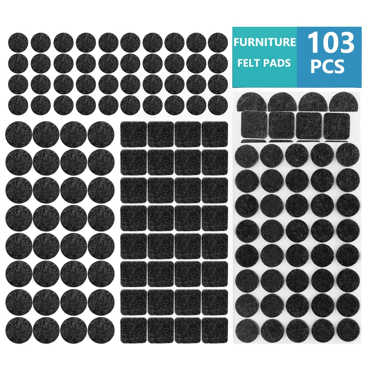 Pack of 103 Self-Adhesive Felt Gliders Black 3mm Thick Furniture Chair Gliders - Non-Slip Floor Protectors