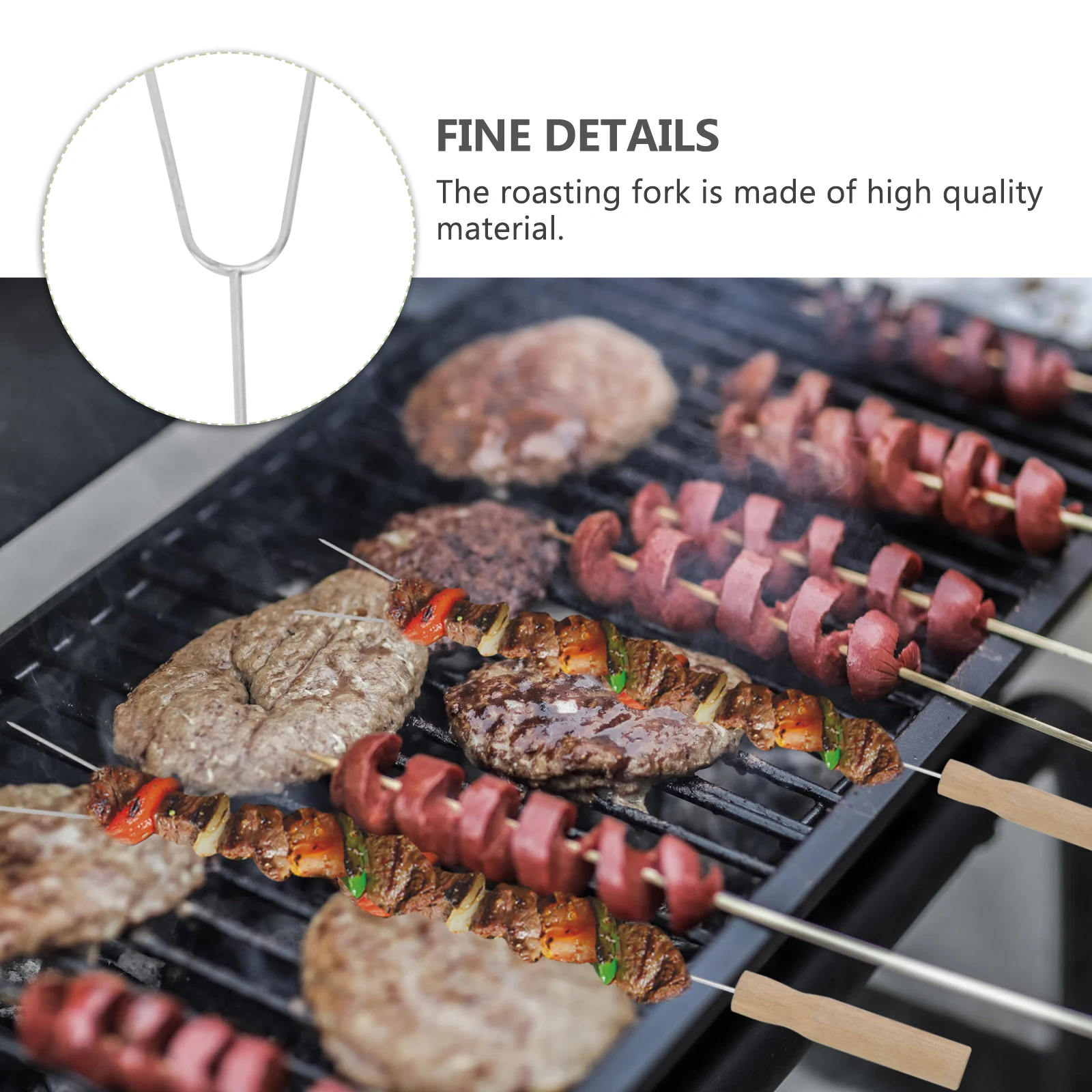 

15pcs Wooden Handle Barbecue Fork Stainless Steel Roasting Food Forks Accessories Barbecue Tool Supplies Clamp Fire Resistant