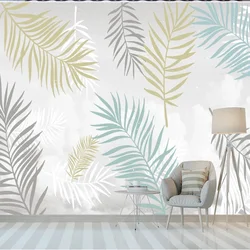 Tela de pared personalizada, papel tapiz de pintura al óleo de hojas de plantas de Color Simple, sala de estar, dormitorio, TV, fondo, decoración de pared, Mural 3D Fresco