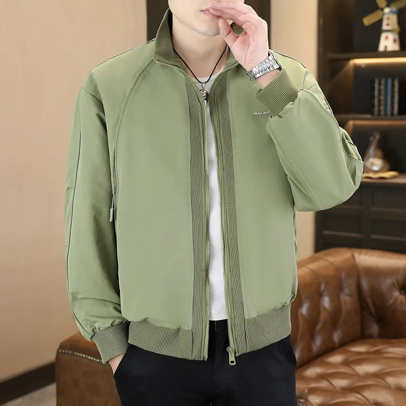 

Мужская повседневная куртка свободного кроя с воротником-стойкой и длинными рукавами, весна 2026, модная новинка, 100% полиэстер, рабочая одежда
