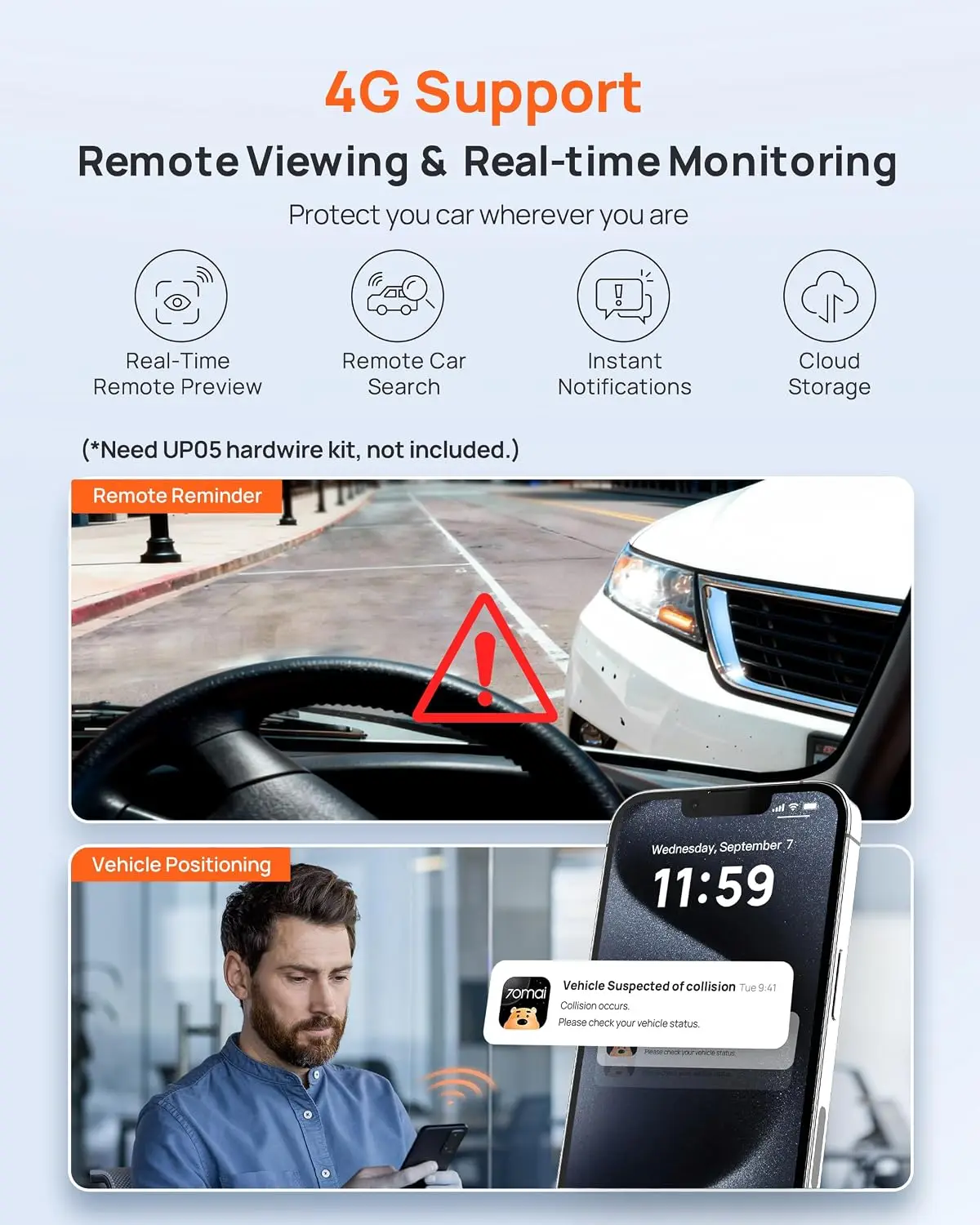 Dual Dash Cam 1944P 1080P STARVIS 2 IMX675 64GB Card 4G LTE ADAS GPS WiFi APP Control HDR 24H Parking Mode Loop Recording view 3