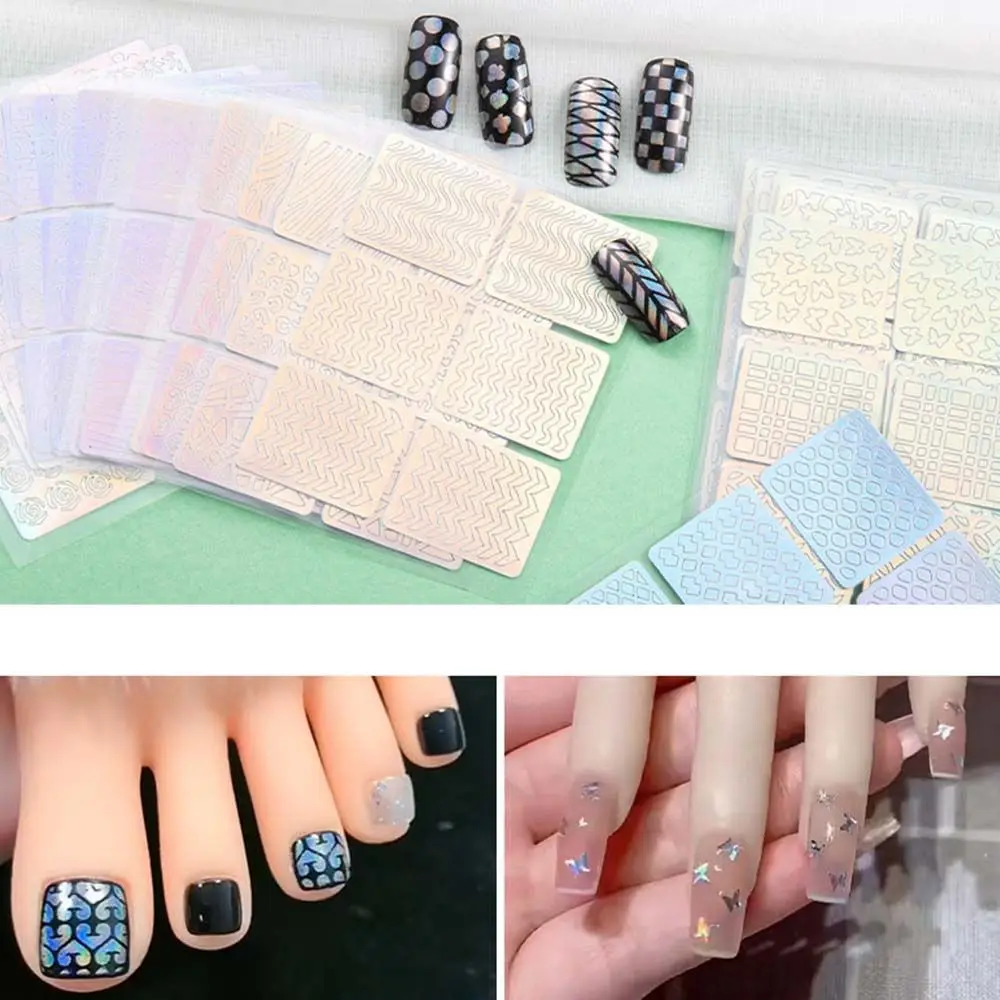 Ferramenta modelo de unhas holográfica modelos de unhas misturadas placas de carimbo de unhas arte do prego adesivos ocos transferência estêncil laser